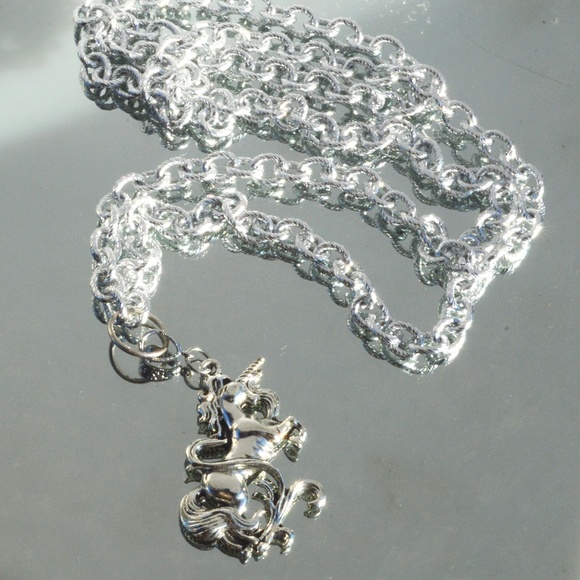 Silver Unicorn Pendant Cable Chain Necklace Long - Picture 5 of 6